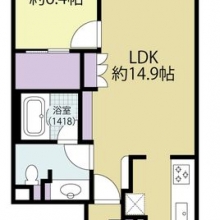【間取図】53.14m2(壁芯) / 1LDK