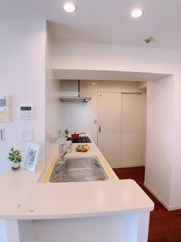 キッチンは奥の扉で洗面室・洗濯機置場と繋がっており、家事動線を考えた設計となっています。